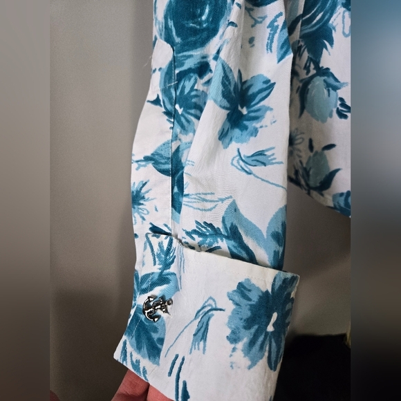 HAWKES & CURTIS London Hipster Floral White and Blue Women's Dress Shirt.Size 8 - Picture 4 of 12